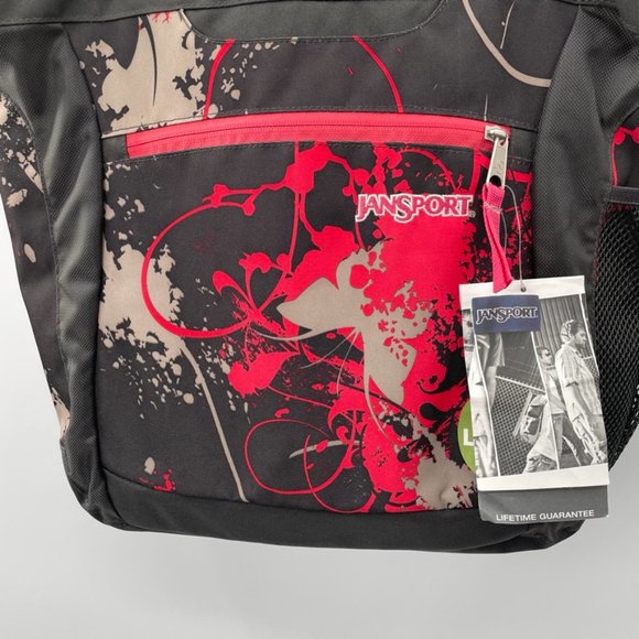 JanSport Black Red Graphic Print Laptop Bag Padded Adjustable Shoulder Bag NEW - Picture 2 of 10